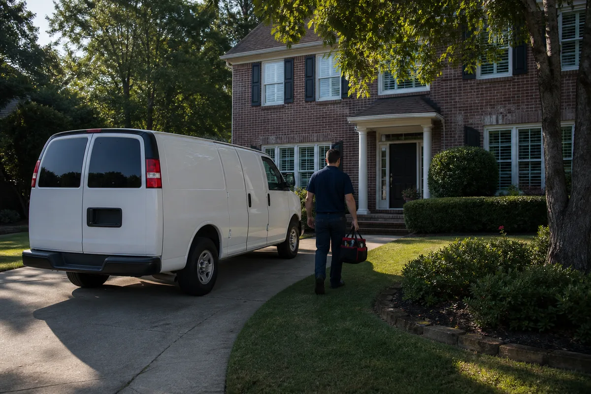 Plumbing van at a Lawrenceville home